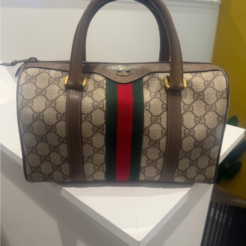 Gucci Monogram Canvas Boston with Sherry Line Strips!